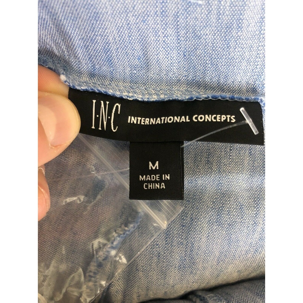INC Women Shorts Linen Midi Paperbag Tie Waist Chambray Sz Medium M Blue - Picture 8 of 9